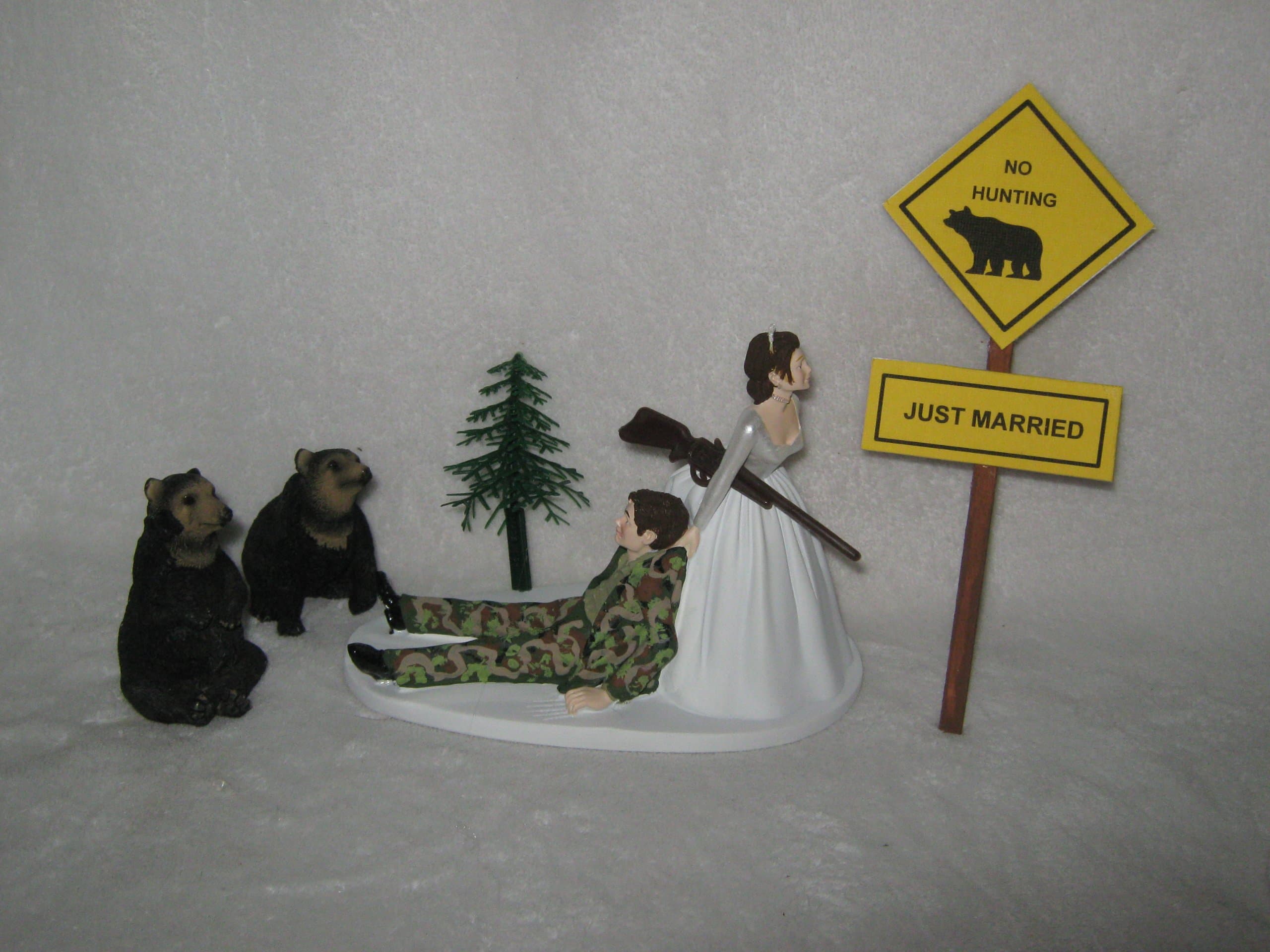 Wedding Ceremony Party Reception Camo Hunter black Bear Hunting Cake Topper