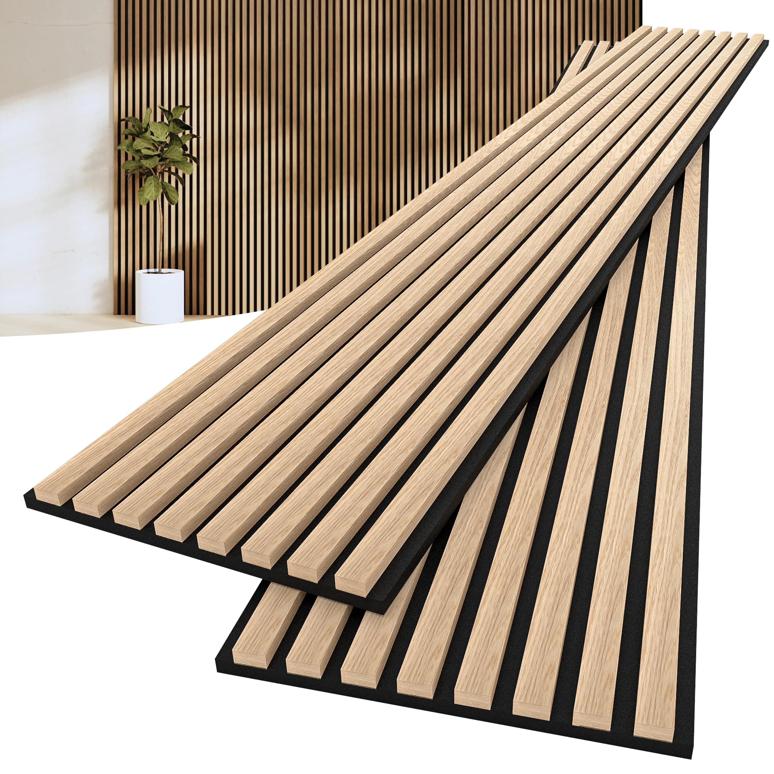 2-Pcs 94.5"x11.02" Wood Panels for Interior Wall Decoration,Wooden Slat Panels for Noise Reduction,Sound Panels with Solid Wood Veneer,Long Square Acoustic Panels for Home,Office,Natural Oak