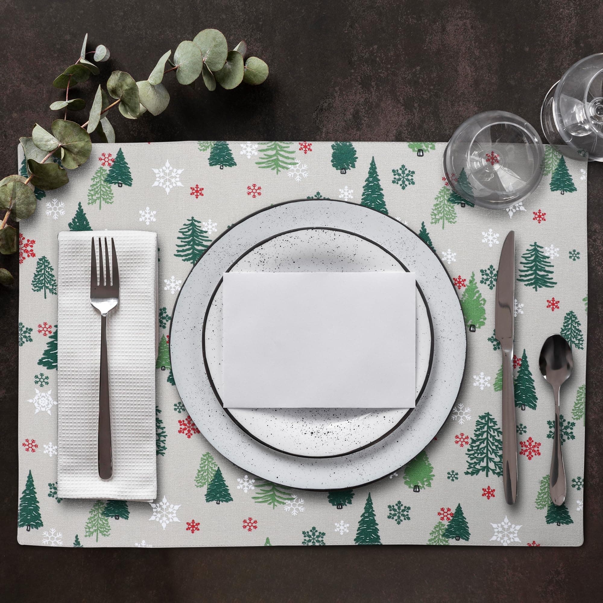 GREEN TREE PRINT PLACEMAT SET OF 6