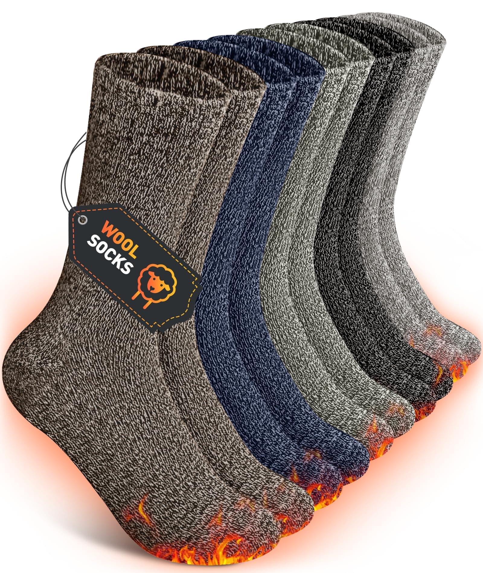 Mens Wool Socks 5 Pairs Winter Thermal Socks Cozy Warm Thick Boot Sock for Ski Walking Hiking