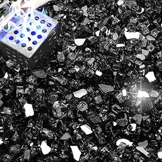 NUPICK 10 Pound Fire Glass, 1/4 Inch Reflective Fire Pit Glass, Tempered Firepit Glass Rock for Propane or Natural Gas, Glass Rocks for Fire Pit Table, Fireplace Glass for Landscaping, Black