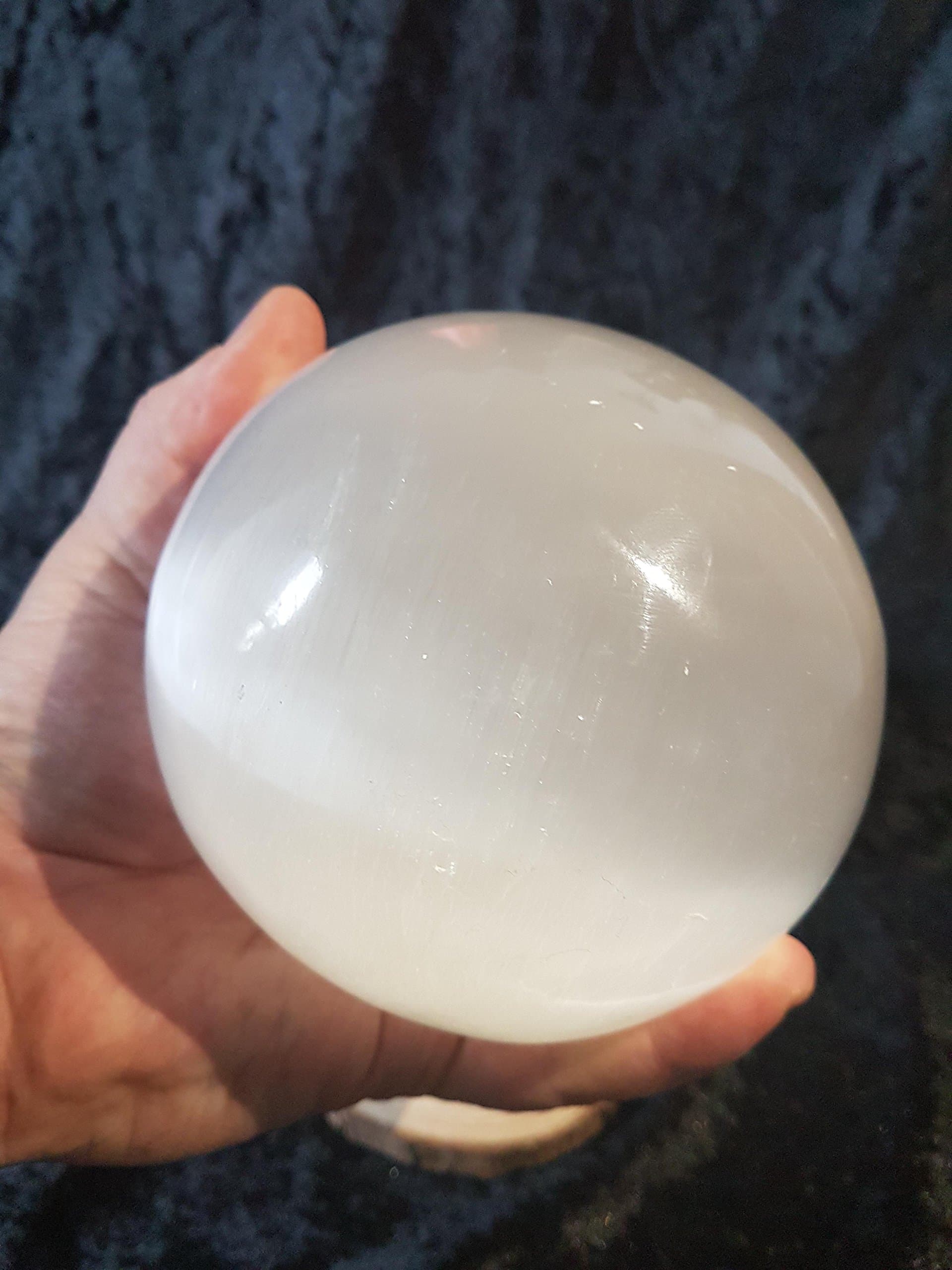 Selenite Polished Gemstone Sphere Crystal Ball 4.5'' (110mm) for Divination, scrying, Relaxation and Spiritual Works. High Crown and Crown Chakras Stone.
