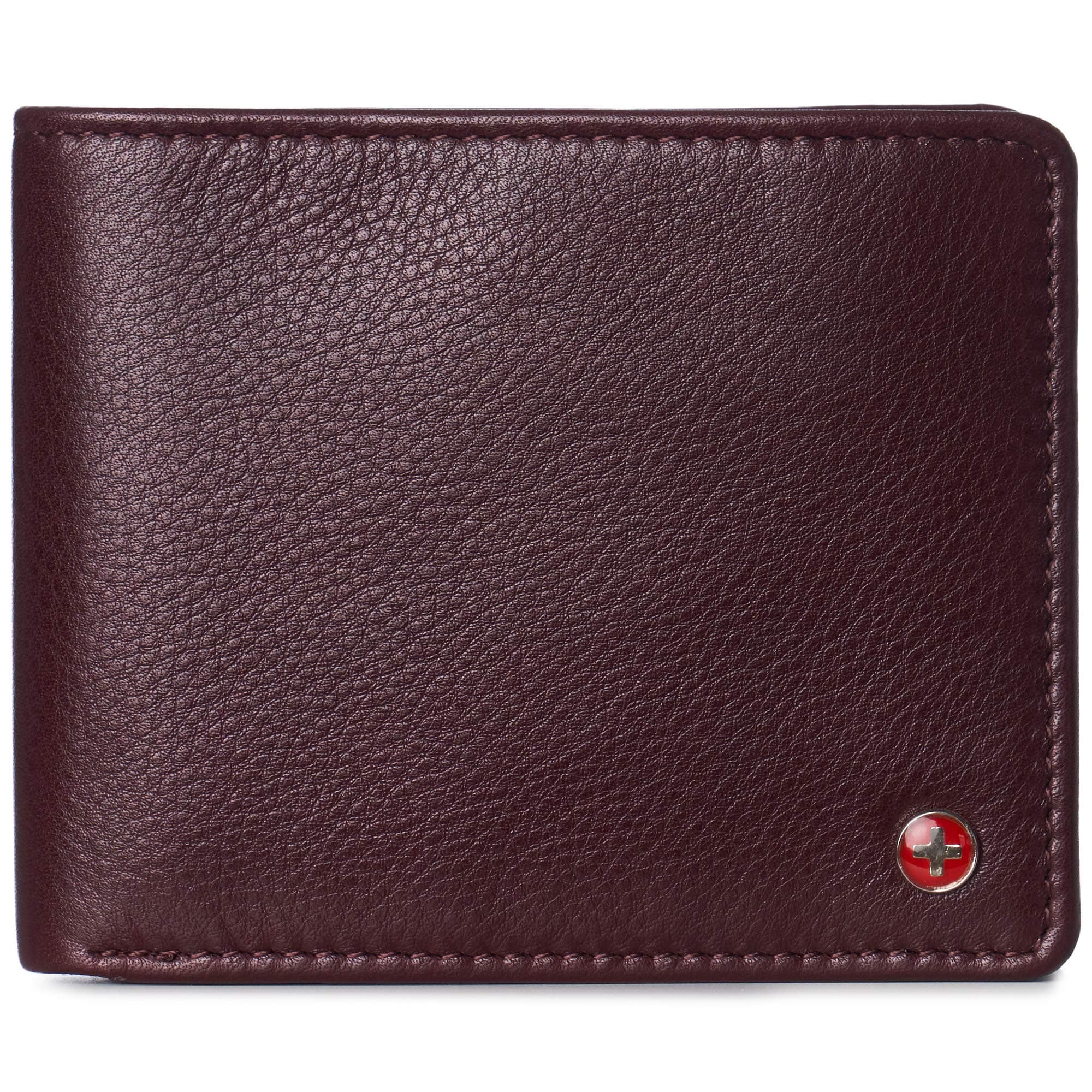 alpine swissMens Leather RFID Bifold Wallet 2 ID Windows Divided Bill Section York Collection Soft Nappa Burgundy