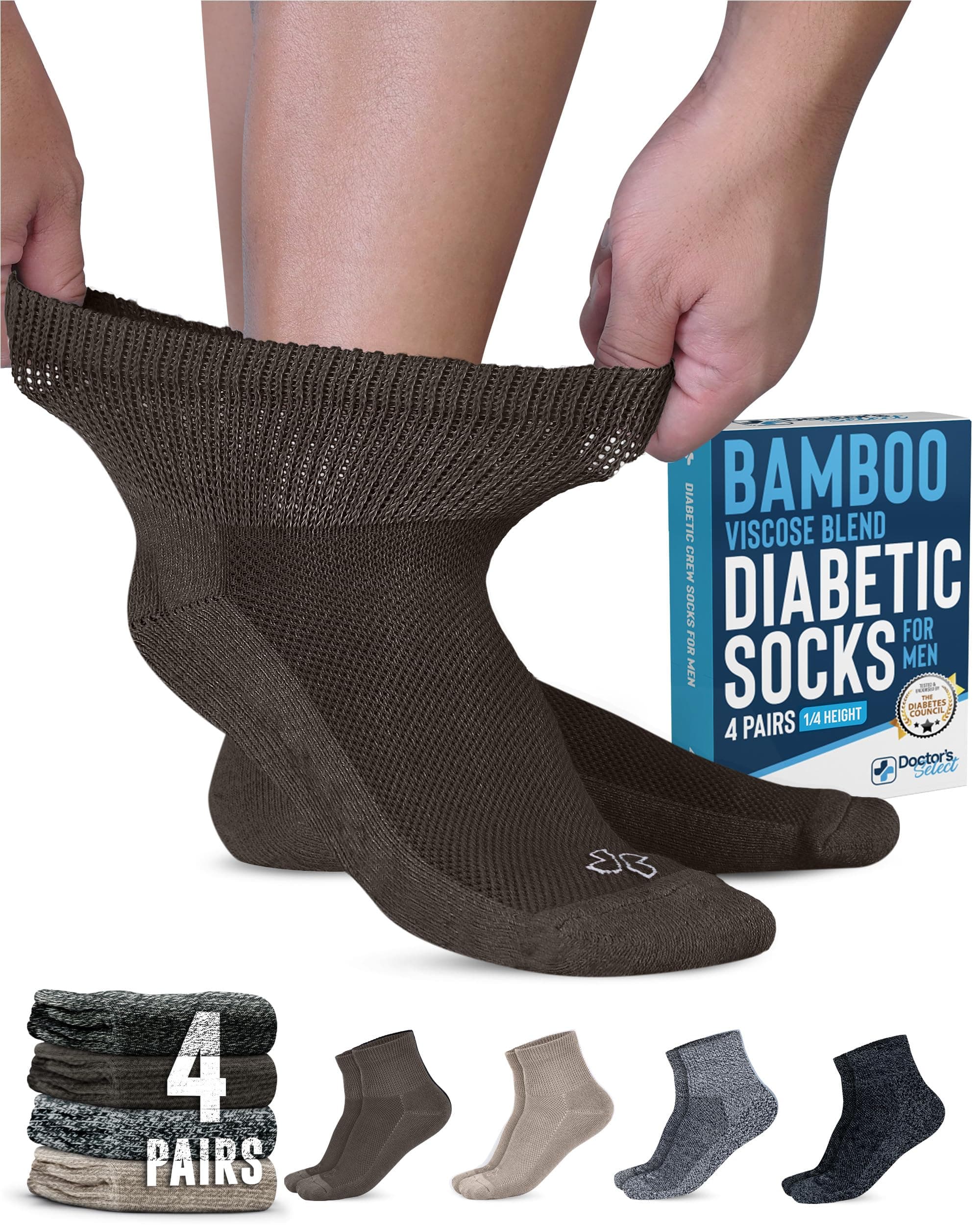 Doctor's Select Diabetic Socks for Men - 4 Pairs Diabetic Ankle Socks for Men | Non Binding Neuropathy Socks