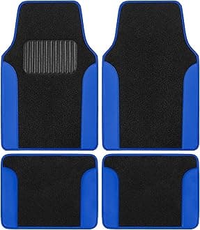 BDK Carpet Floor Mats for Cars, Two-Tone Carpet Car Mat with Faux Leather Accents, Automotive Floor Mat Sets with Built-in Heel Pad, Stylish Interior Car Accessories Blue