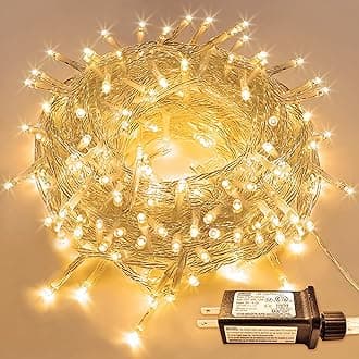 JMEXSUSS Warm White Christmas Lights for Bedroom, 300 LED String Lights Indoor Outdoor Waterproof Clear Wire, 8 Modes Fairy String Lights Plug in for Christmas Tree Bedroom Holiday Christmas Decor