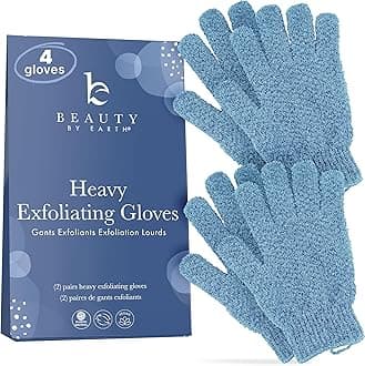 Exfoliating Glove (4 pcs, 2 Pairs) - Heavy Shower Gloves for Body Scrub, Exfoliates & Removes Dead Skin