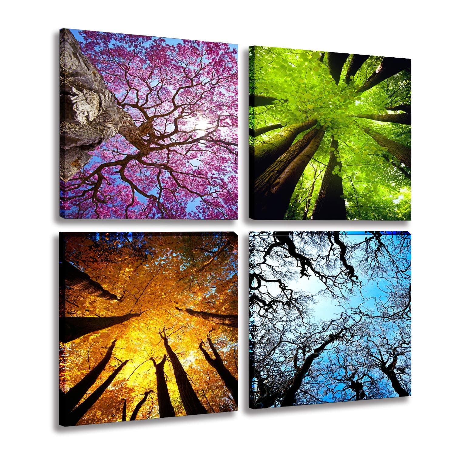 Art 4 Panels Canvas Wall Art Spring Summer Autumn Winter Four Seasons Landscape Color Tree Painting Picture Prints Modern Giclee Artwork Stretched and Framed for Living Room Home Decoration