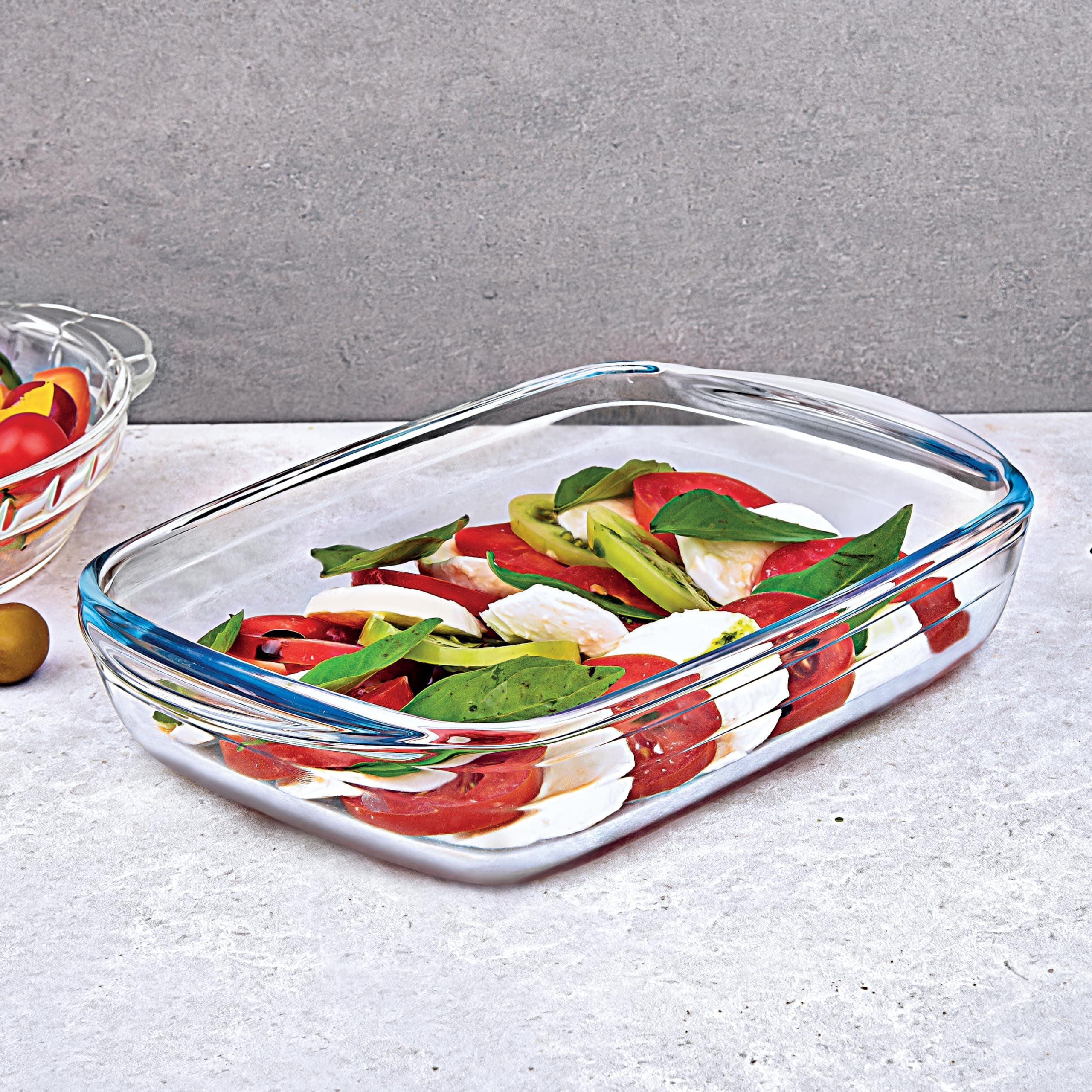 La Opala Cook Serve Store 100% Borosilicate Glass Bakeware & Serveware | Rectangular Dish with Handle, 750 ml | For Baking & Serving | Microwave, Oven, Dishwasher & Freezer Proof | Transparent