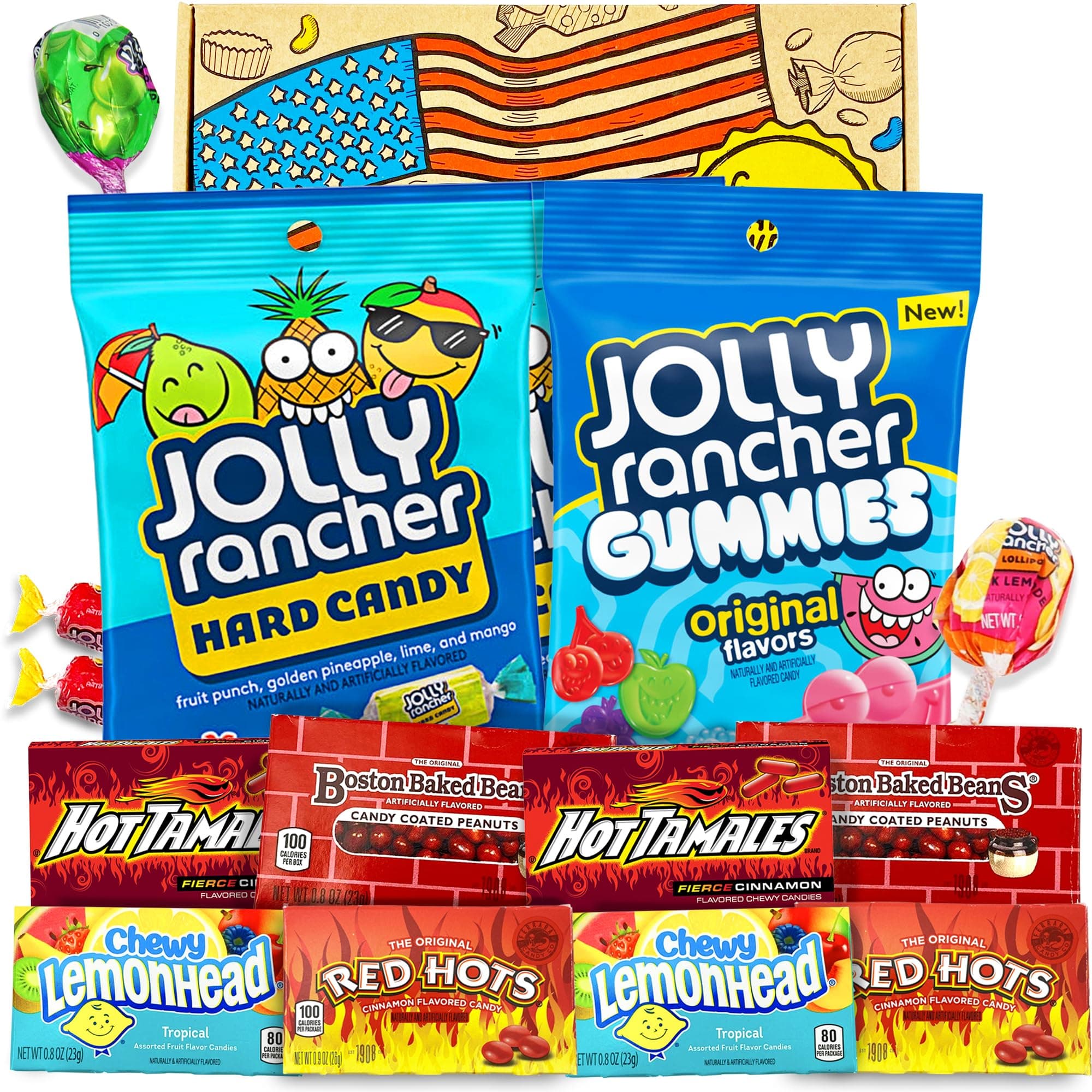 Large American Candy Box Hamper | American Sweets and Chocolate Bar Gift Box Selection | Assortment includes Reeses, Milk Duds, Nerds, Jolly Rancher | Value Pack 26 items in Retro Sweets Box
