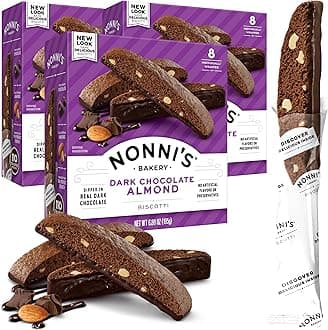Dark Chocolate Almond Biscotti Italian Cookies - 3 Boxes Dark Chocolate Cookies - Biscotti Individually Wrapped Cookies - Italian Biscotti Cookies w/Bittersweet Chocolate & Almonds - 6.88 oz