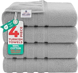Luxury 4 Piece Bath Towel Set, 600 GSM 100% Cotton Turkish Bath Towels for Bathroom, 27x54 in Large Bathroom Shower Towels, Light Grey