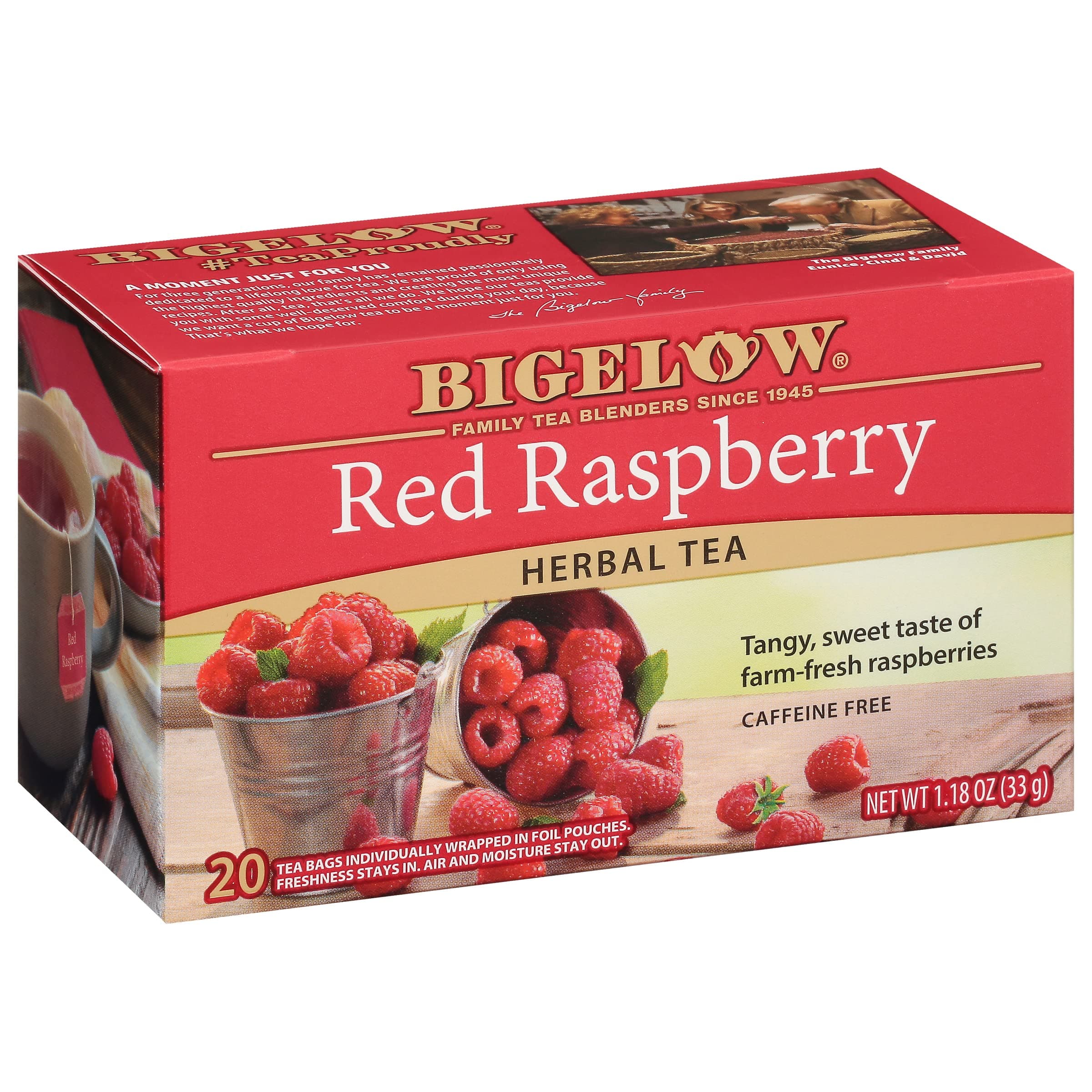 Bigelow Tea Red Raspberry Herbal Tea, Caffeine Free Tea with Red Raspberries, Apples and Elderberries, 20 Count Box (Pack of 6), 120 Total Tea Bags