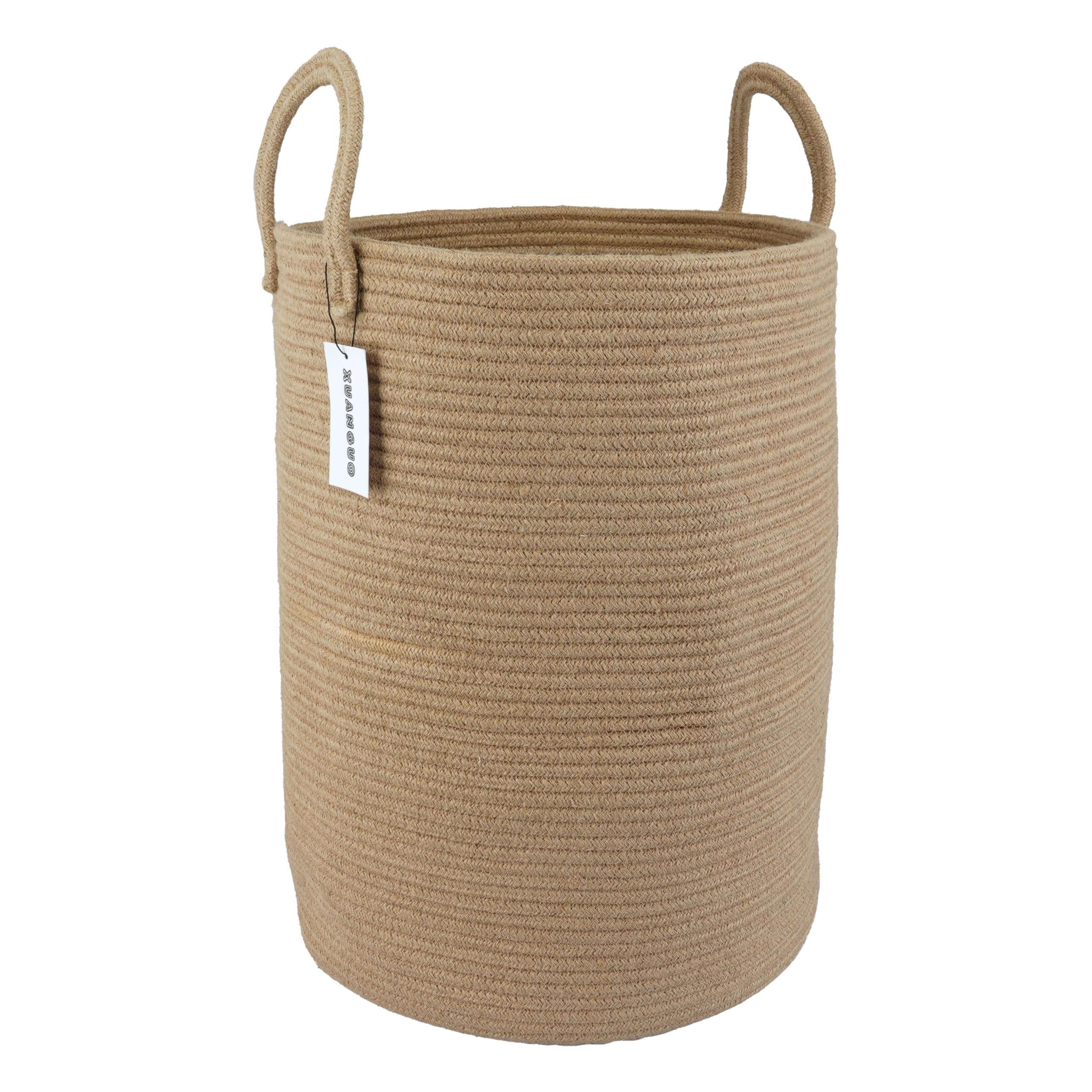 Cotton Rope Laundry Basket Hamper for Clothes Woven Storage Basket for Living Room Bedroom Boho Tall Rope Baskets for Blanket Toys Pillow Towels Baby Nursery Hamper Bin Large jute