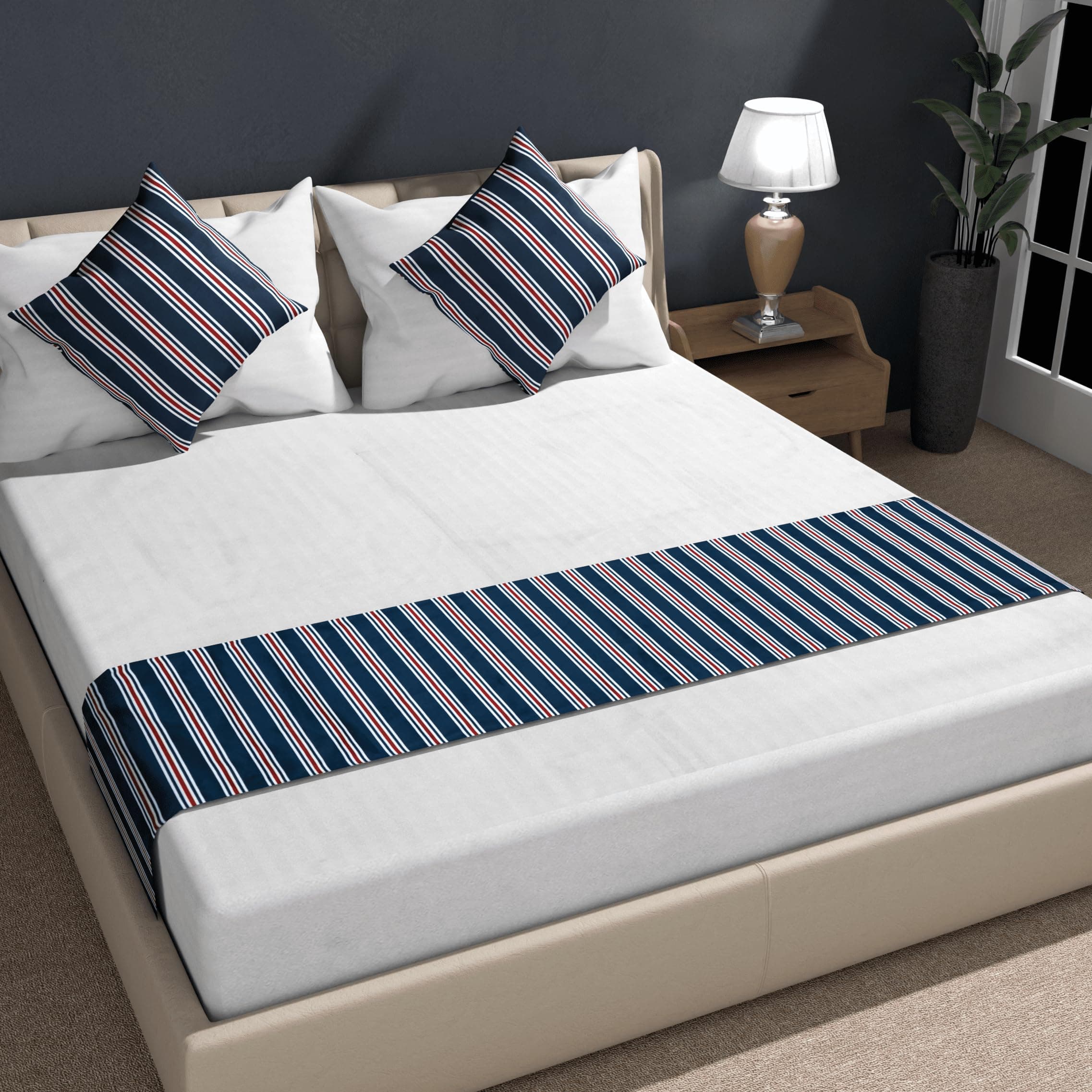 Shri Anand Creations Digital Print Super Soft Fabric Bed Runner Scarf with Matching Cushion Covers/Slipcover Mattress Protector/Bed Linen Scarf/Decorative Set for Bedrooms/Hotel Rooms (Design-6)