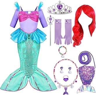 Spooktacular Creations Halloween Little Mermaid Costume for Girls, Sequin Mermaid Dress Set, Light Purple Princess Dress for Toddler Dress-Up, Cosplay Party (Large, 10-12 yrs)