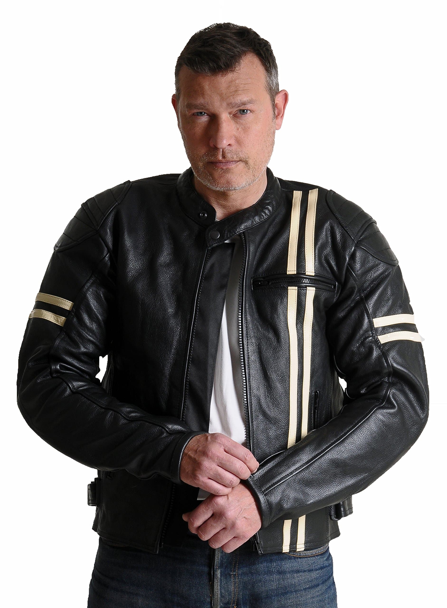 UTAH FLATS CAFE RACER Retro Biker / Motorcycle Leather Jacket - removable CE armour - X-Large