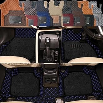 Premium 7D Car Mat for Mahindra Thar Roxx 5 Door (Model:2024-2025)|| Luxury Leather Dual-Stitch Full Set 7D Car Floor Mat ||100% Waterproof ||Color: Blue Stitch-Black Grass (Design-1)