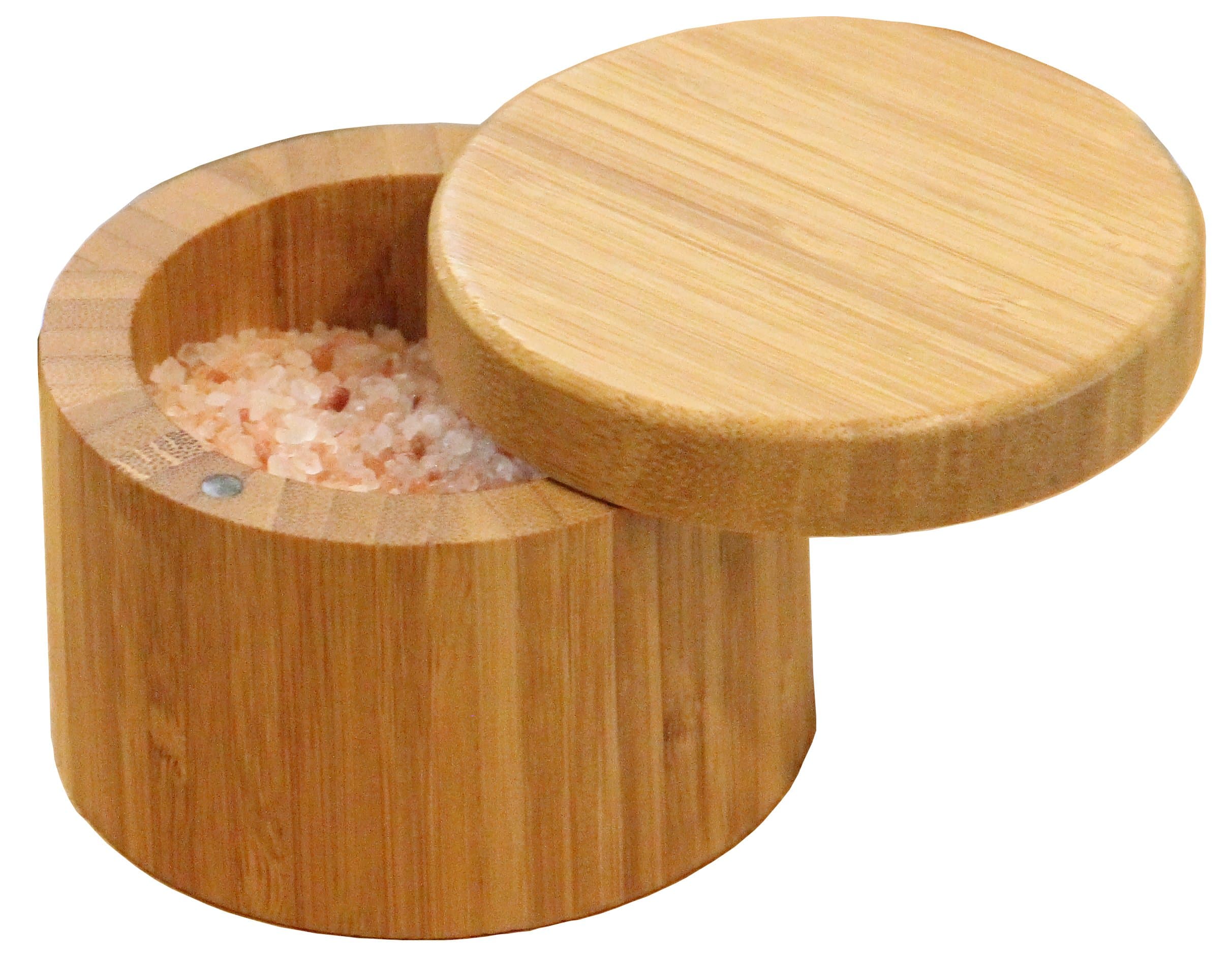 Round Bamboo Salt Box Eco-Friendly, 100% Organic bamboo, Professional-Grade,The best salt storage container on the market.