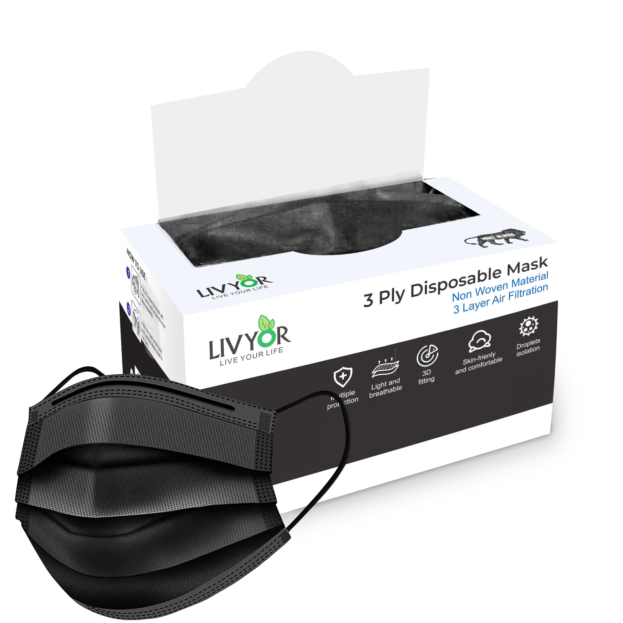 LIVYOR Non-Woven Fabric Disposable 3 Layer Surgical Face Mask With Nose Clip and Soft Ear Loops for Unisex