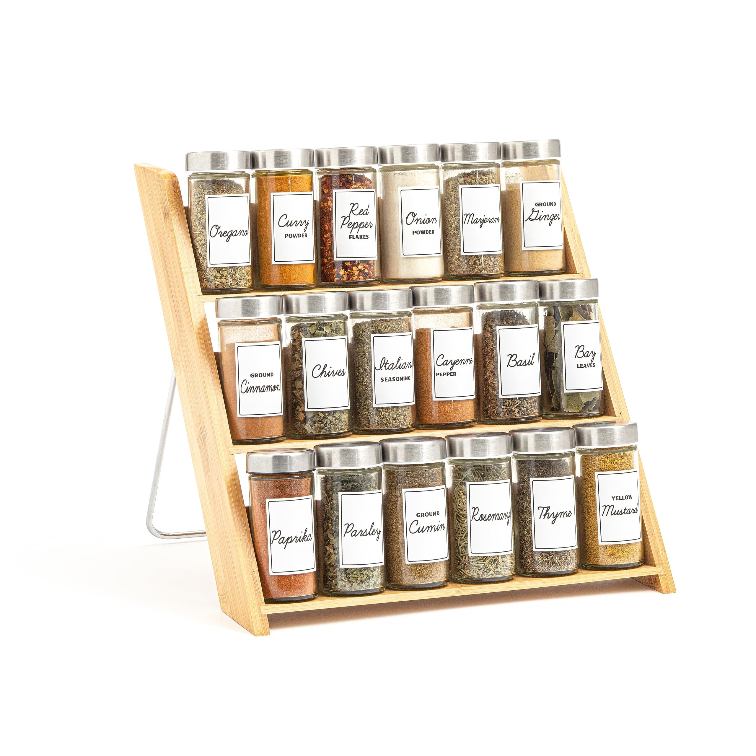 Orii 18 Jar Bamboo Compact Spice Rack with Spices Included & 5-Year Free Spice Refill Program for Countertop or Kitchen Drawer with Glass Jars