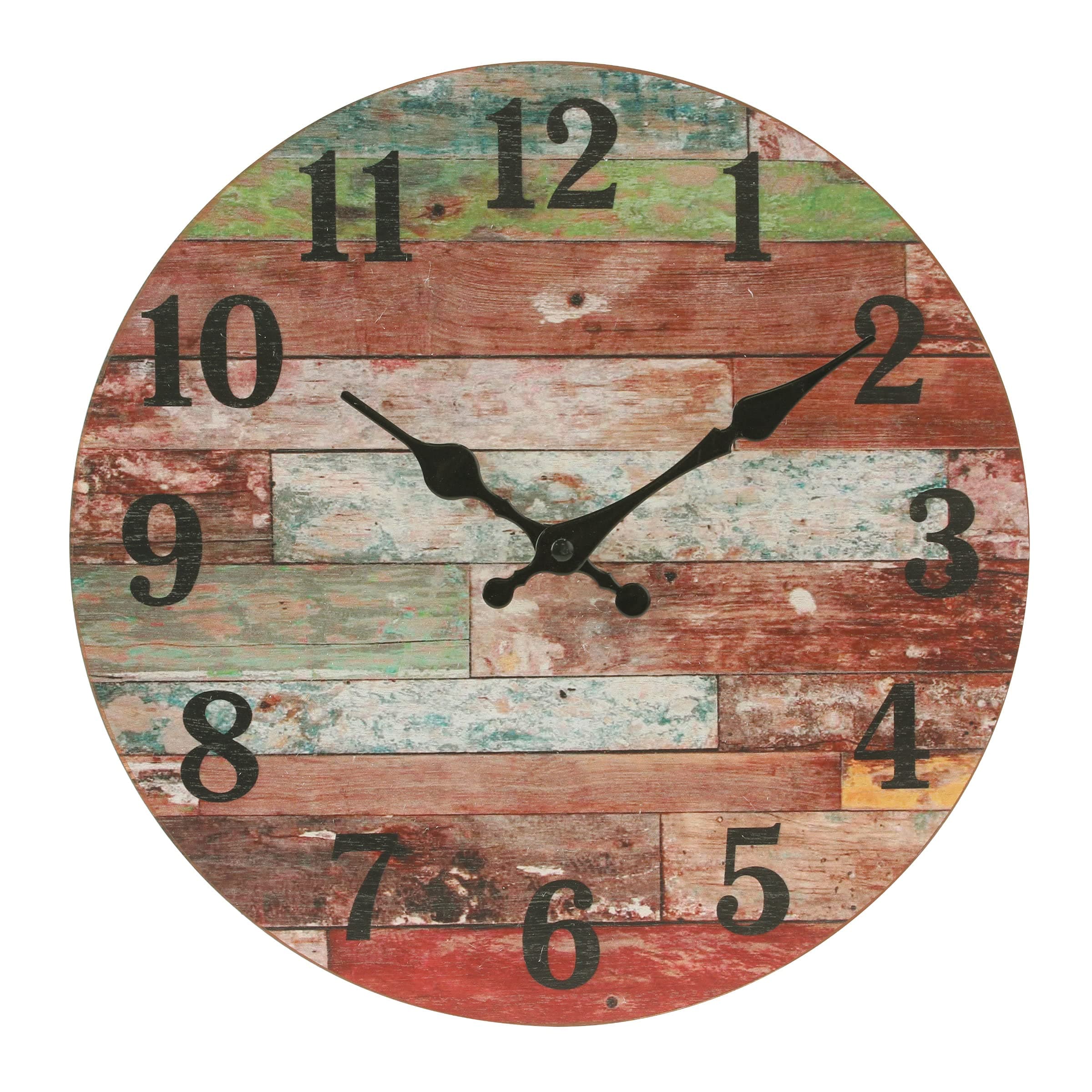 Stonebriar Rustic 12 Inch Round Wooden Wall Clock, Battery Operated, Vintage Farmhouse Wall Decor for the Kitchen, Living Room, Bedroom, or Office