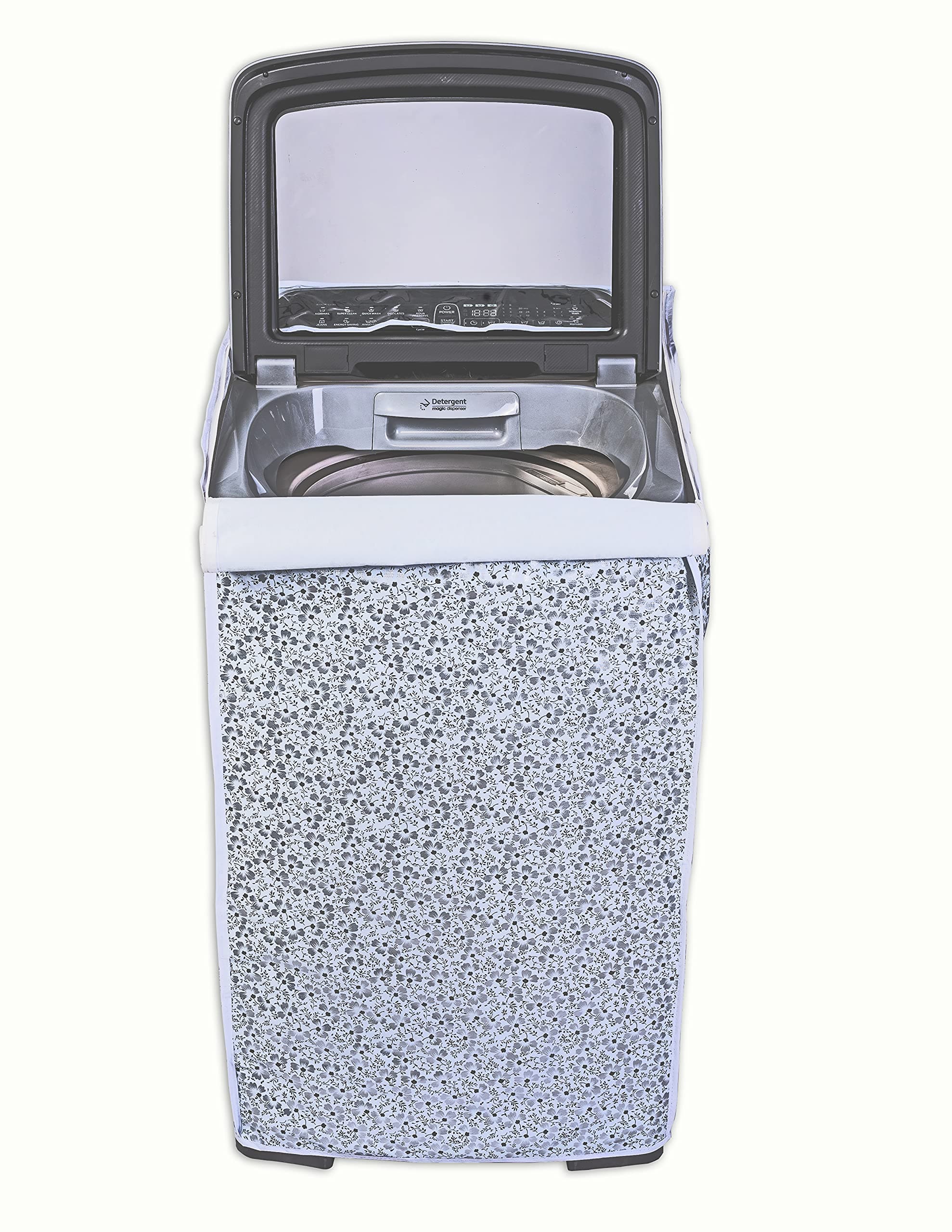 Classic® Top Load Washing Machine Cover Suitable for IFB Back Panel 8 kg, 8.5 kg, 9 kg 9.5 kg, 10 kg, 10.5 kg, 11 kg, 11.5 kg, 12 kg. (White & Grey, 63cms X 66cms X 99cms)