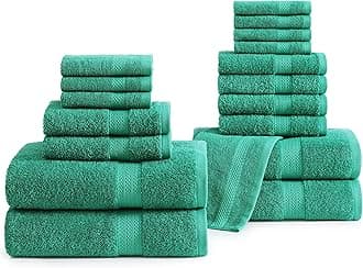 LANE LINEN 100% Cotton 16 Piece Bath Towel Set - Ring Spun, Quick Dry, Super Soft & Highly Absorbent - 4 Bath, 8 Washcloths, 4 Hand Towels for Bathroom - Hotel Quality Bathroom Towel Set - Emerald