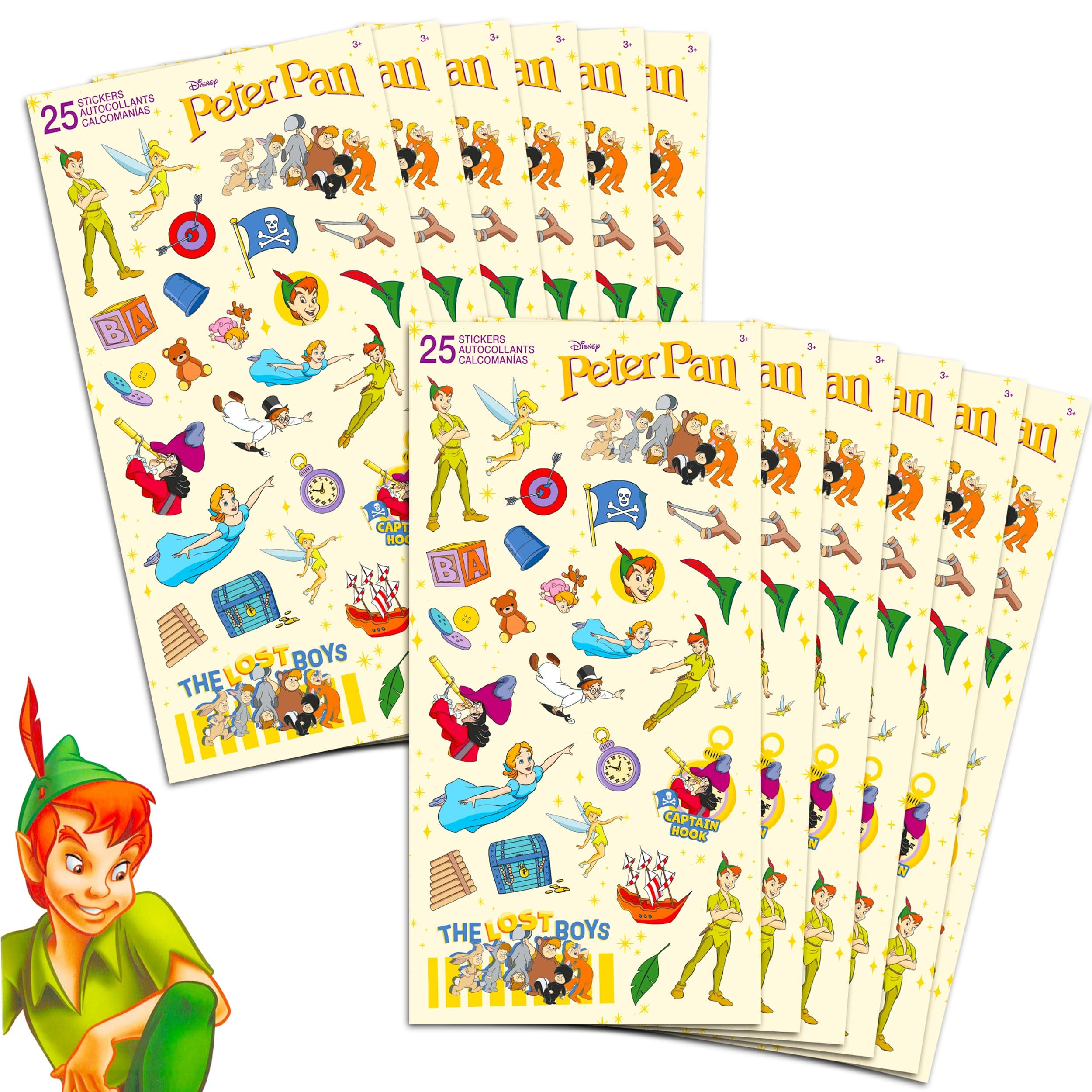 Classic Peter Pan Stickers Party Favors Set ~ Bundle with Over 300 Peter Pan Stickers Featuring The Boy Who Wouldn't Grow Up in Neverland (Peter Pan Party Supplies for Kids)
