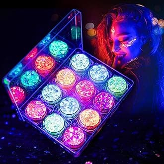 Glow in The Dark Body Face Glitter Gel for Women, 12 Colors Glitter Gel Makeup Chunky Fine Glitter, UV Black Light Accessories for Body/Face/Hair/Eyeshadow, Carnival Party(Not Loose Glitter)