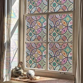 JiffDiff Window Privacy Film Frosted Glass Stain Stickers Boho Decorative Rainbow Non-Adhesive Static Cling Tinting for Home Bathroom 118.1''x17.3''