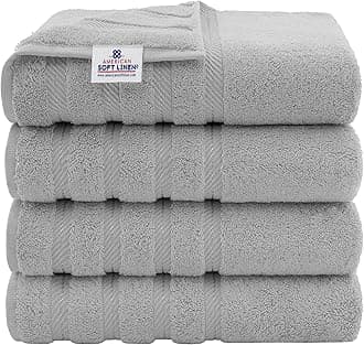 American Soft Linen Luxury 4 Piece Bath Towel Set, 100% Turkish Cotton Towels for Bathroom, 27x54 in Extra Large 4-Pack, Bathroom Shower Towels, Light Gray