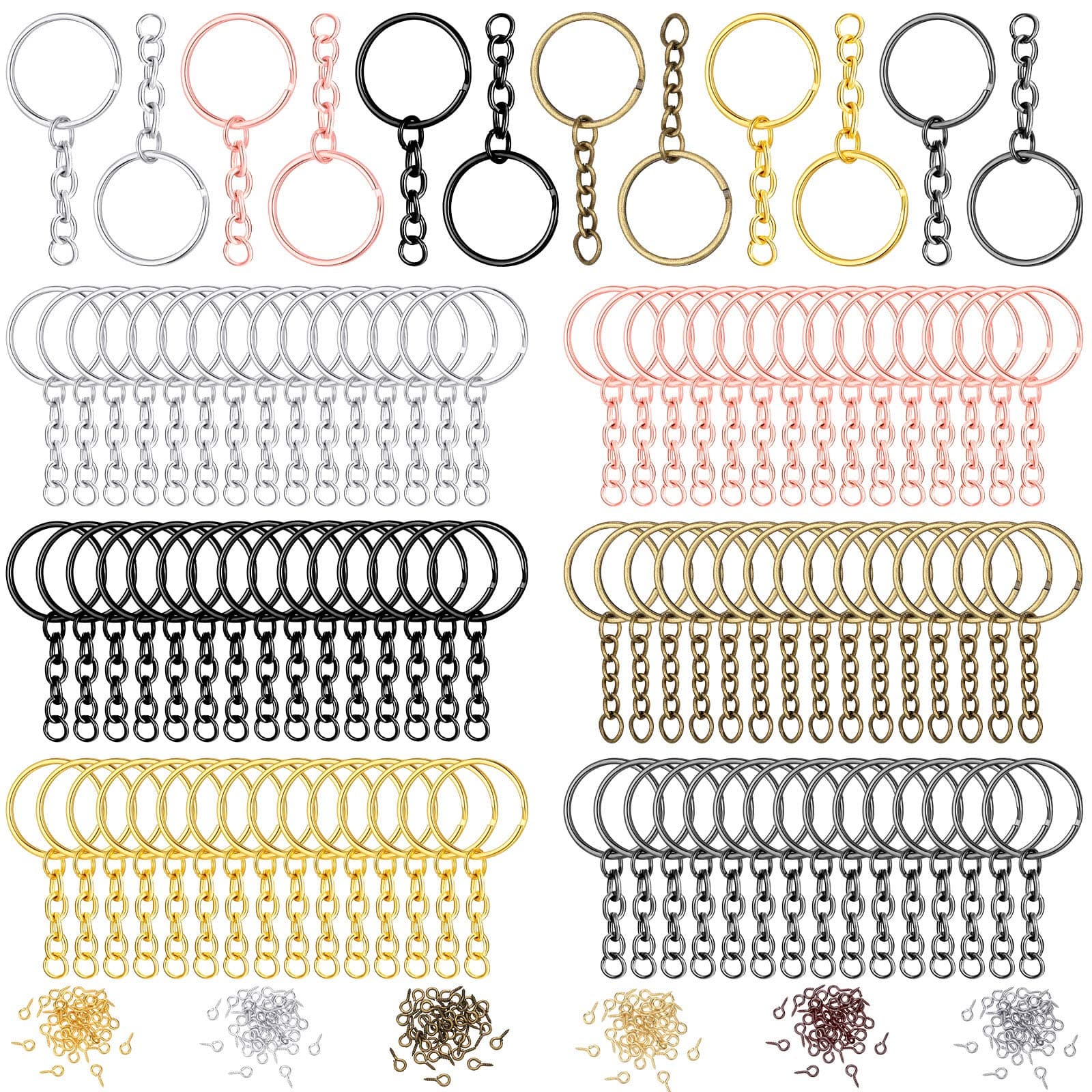 Hotop 360 Pcs Key Rings for Crafts Keychain Making Kit Including 90 Open Jump Rings Connectors, 180 Small Screw Eye Pins Hooks Bulk for DIY Keychain Supplies Crafts Jewelry Making(25 mm,Mixed Color)
