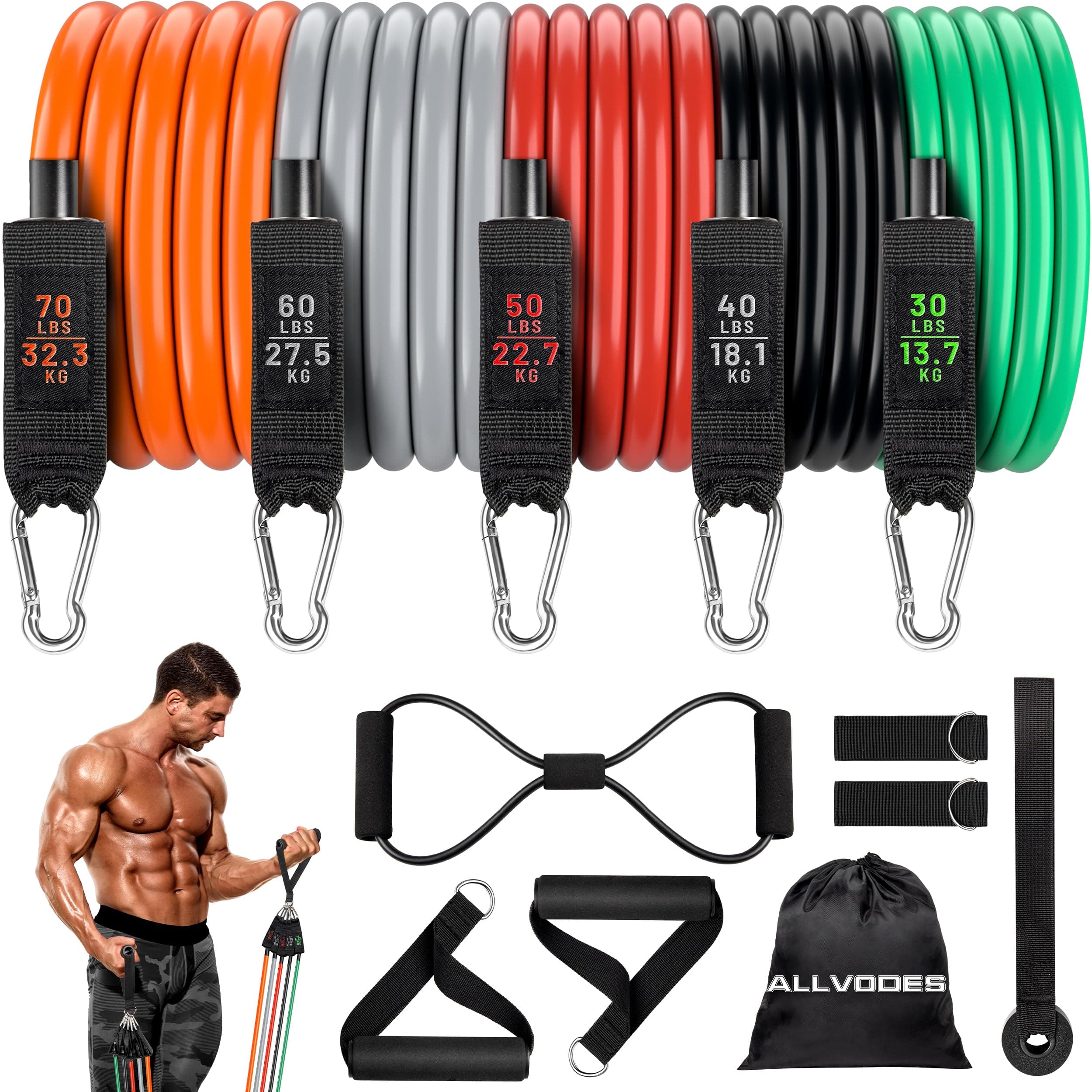 Resistance Bands, Resistance Band Set, Workout Bands, Exercise Bands for Men and Women, Exercise Bands with Door Anchor, Handles, Legs Ankle Straps for Muscle Training, Physical Therapy, Shape Body