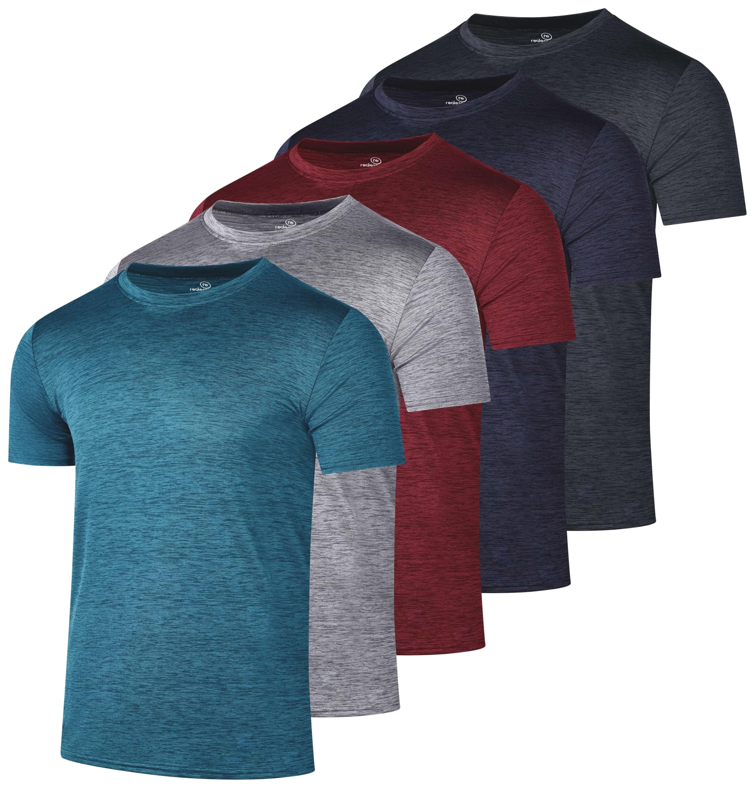 5 Pack: Men’s Short Sleeve Dry Fit Active Crew Neck T Shirt - Athletic Running Gym Workout Tee Tops