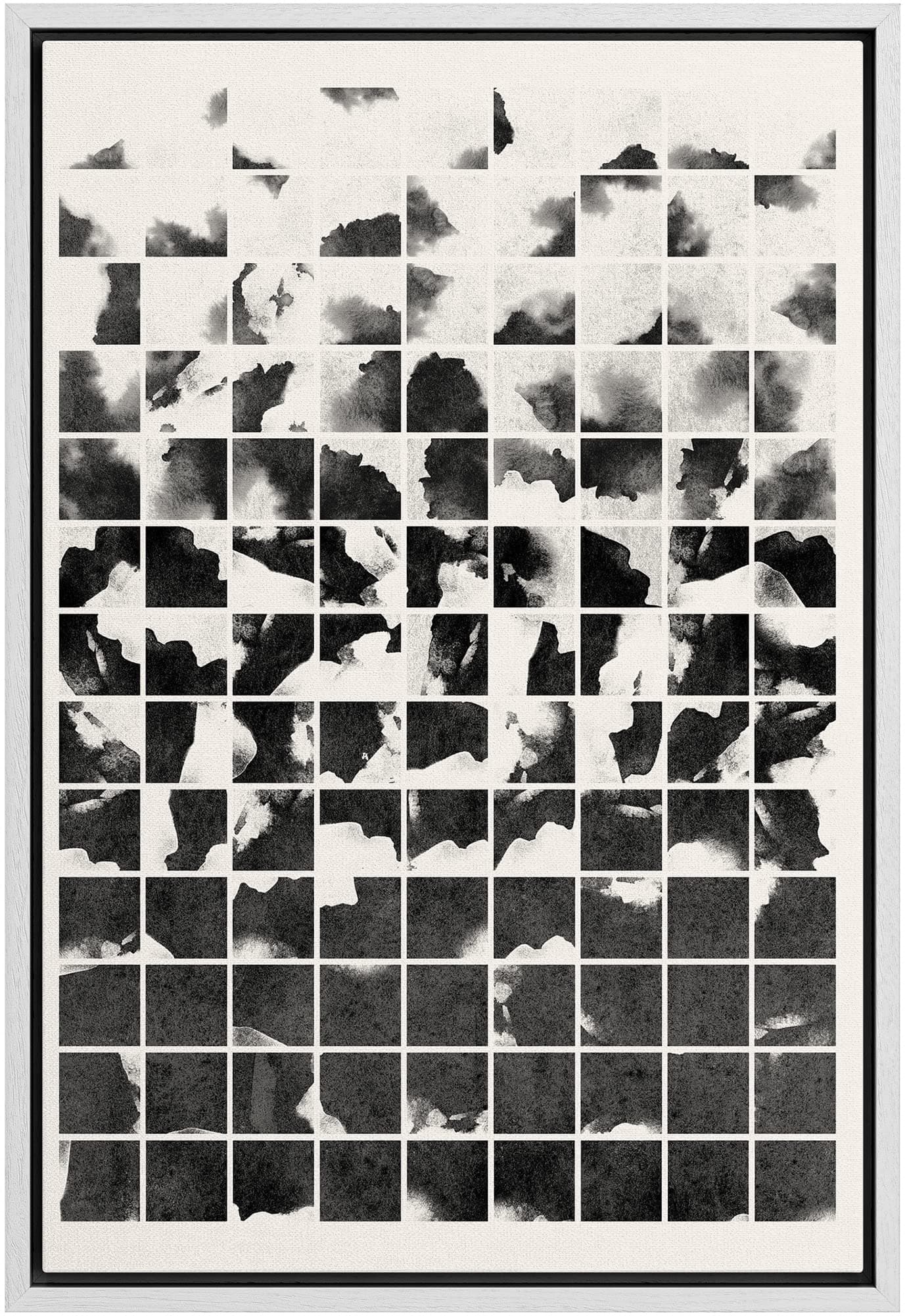 IDEA4WALL Framed Canvas Print Wall Art Black White Geometric Puzzle Landscape Abstract Shapes Illustrations Modern Art Contemporary Duotone Relax/Calm for Living Room, Bedroom, Office - 16"x24" White