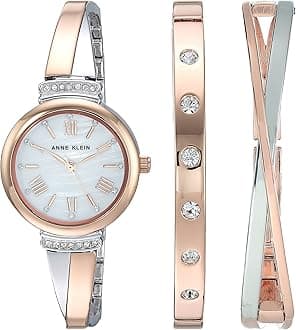Anne Klein Women's Premium Crystal Accented Bangle Watch Set, AK/2245RTST