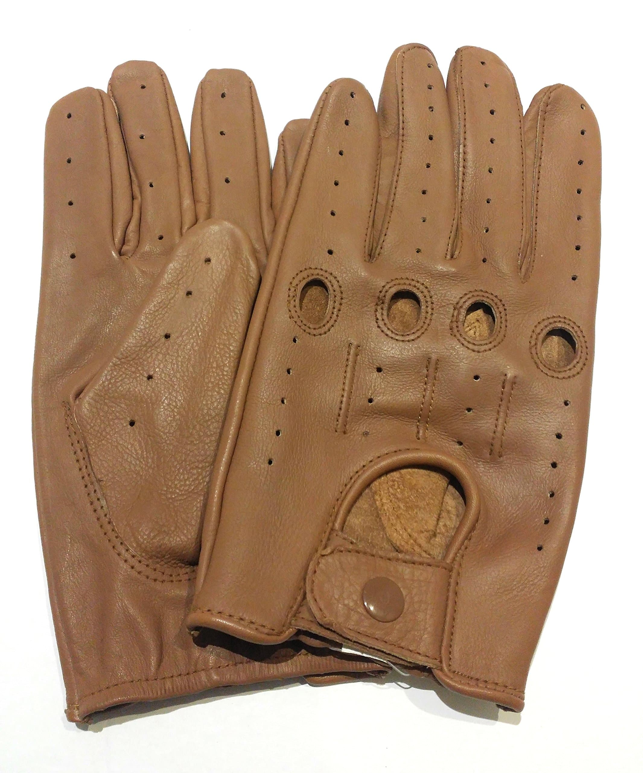 Men Sheep Leather Knuckle Holes Driving Gloves