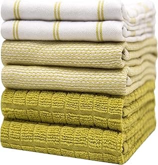 Bumble Kitchen Premium Cotton Kitchen Towels (20x28, 6 Pack) - Large Absorbent Checkered Lime Green Kitchen Cloths