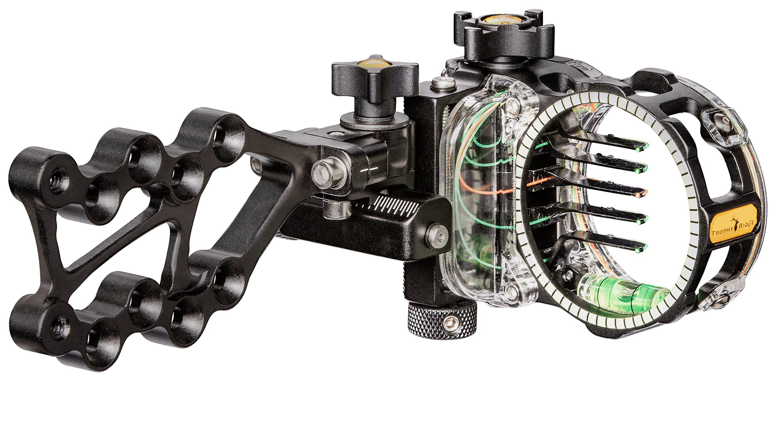 Trophy Ridge React Pro 5 Pin Bow Sight - Lighter, Stronger, More Reliable - Tool Less Windage and Elevation Adustability, 2nd/3rd Axis Leveling, Adjustable Click Light, Glow Ring