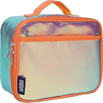 Wildkin Kids Insulated Lunch Box Bag for Boys and Girls, Perfect Size for Packing Hot or Cold Snacks for School and Travel, Measures x 7 x Inches, BPA-Free (Orange Shimmer)