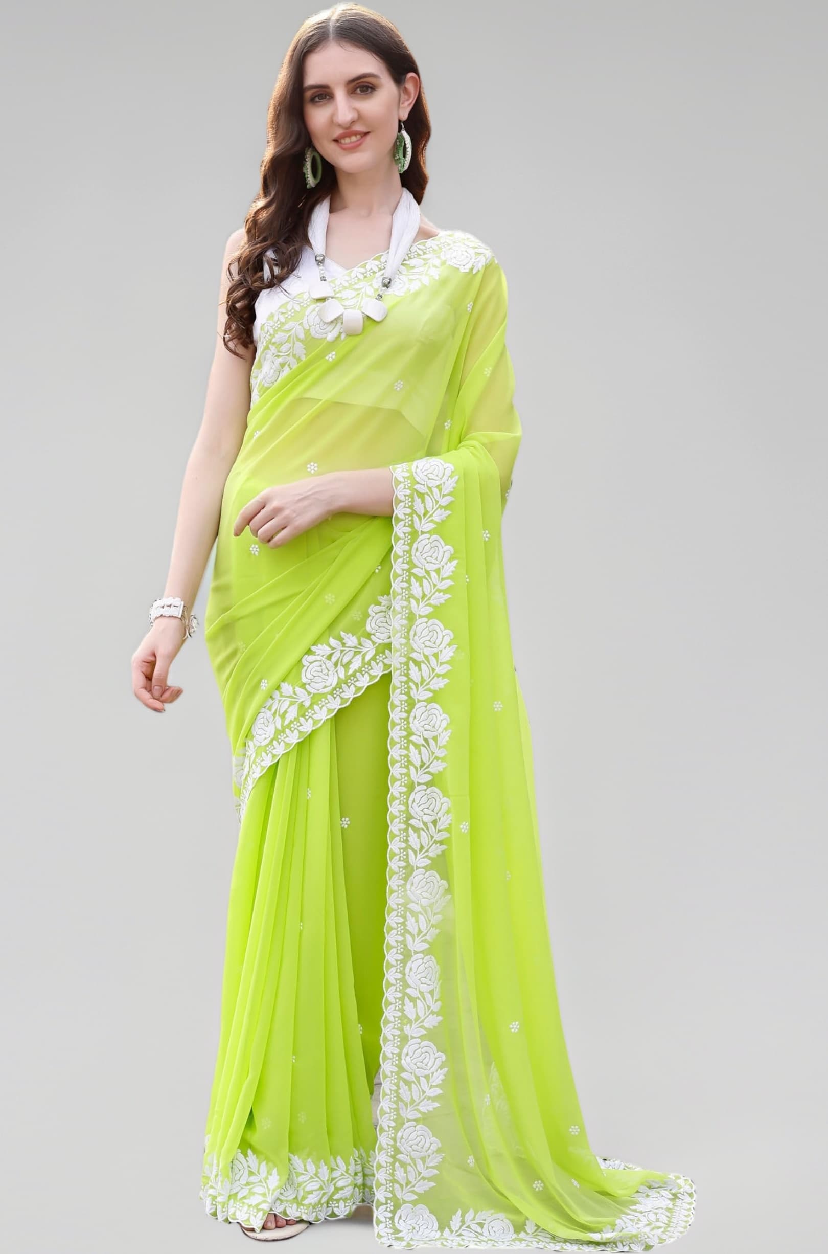 Women's Georgette Embroidery Border Work Saree with Blouse Piece