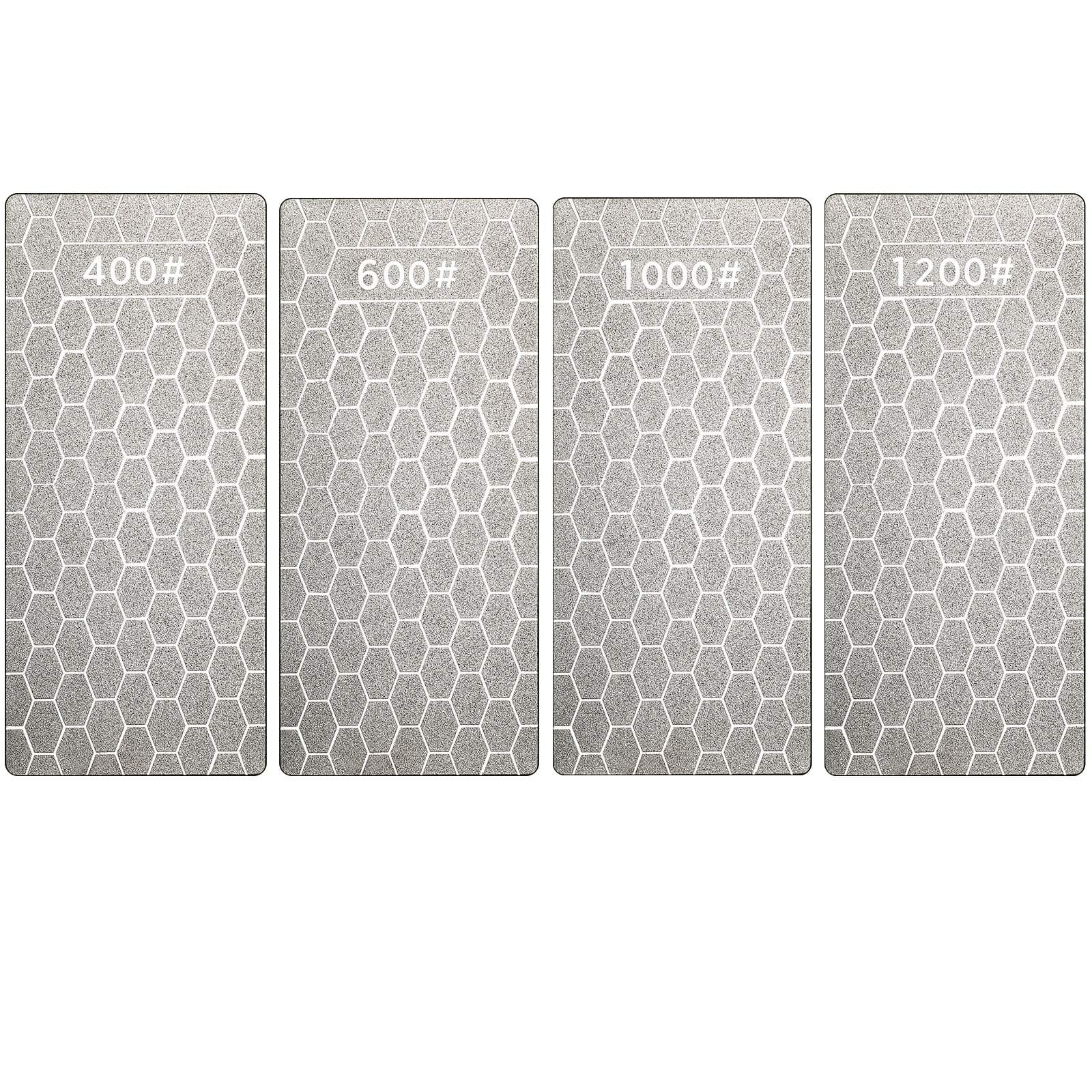 Honoson 4 Pieces Diamond Sharpening Stone Grit Diamond Plate Honing Stone Diamond Stone for Kitchen Sharpening Dull, Blunt or Tired Edges, 5.9 x 2.48 Inches (400/600/1000/1200 Grit)