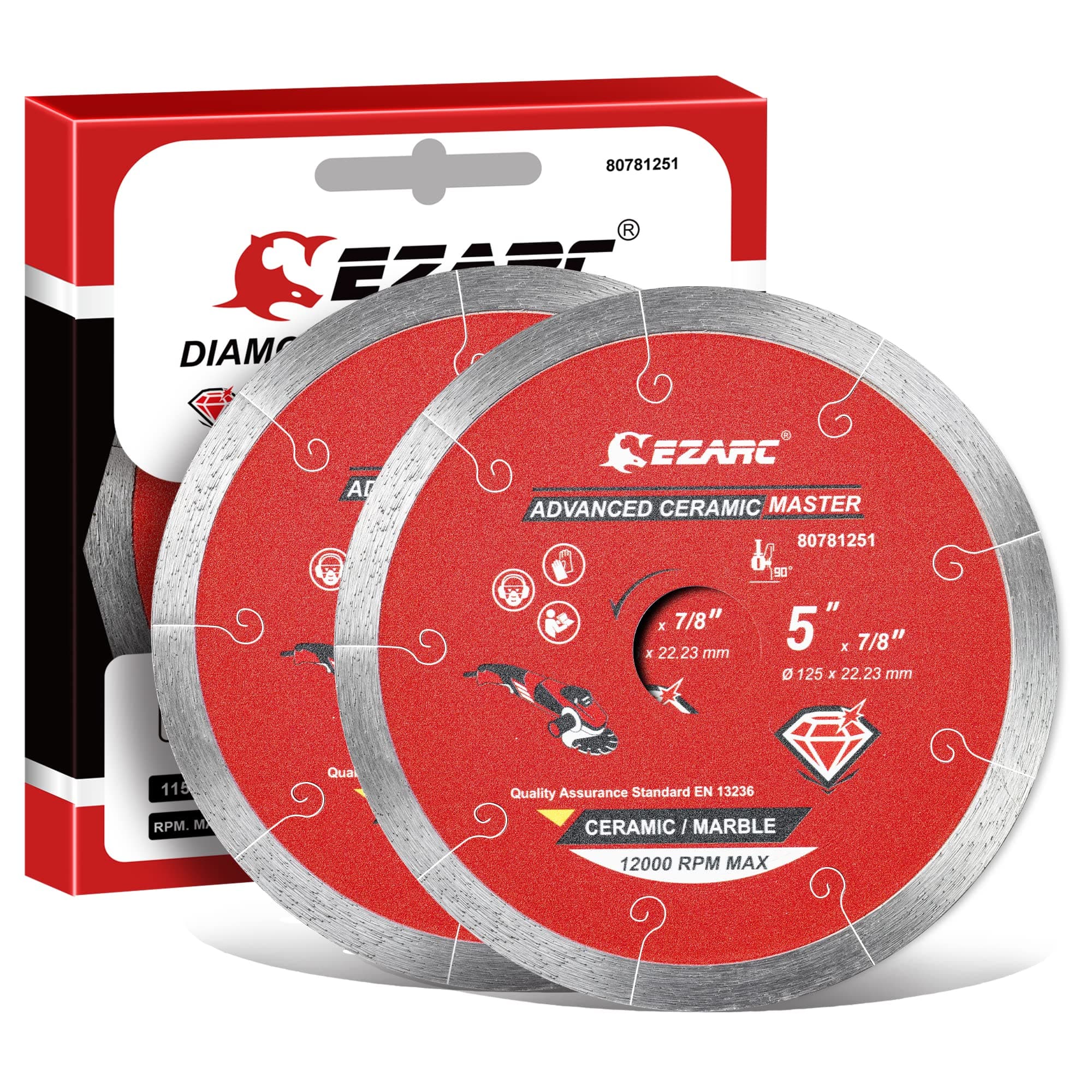 125mm Diamond Cutting Discs, Continuous Rim Diamond Blade for Wet Cutting, Clean Precise Cutting on Ceramic, Tile, Porcelain, Advanced Marble (2-Pack)