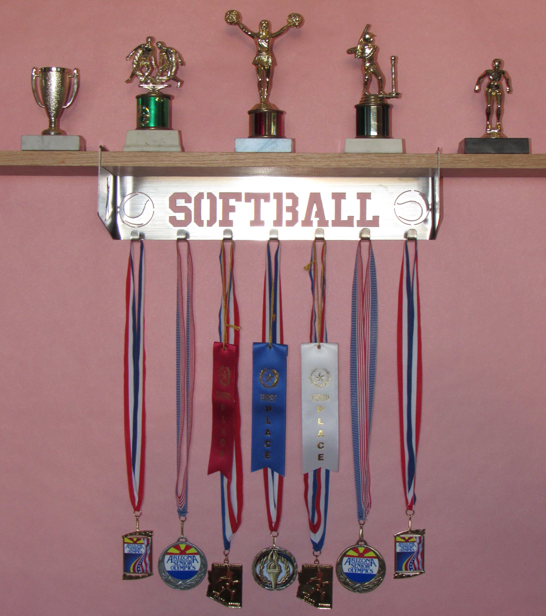 All stuff Metal Softball Trophy Shelf and Medal Display