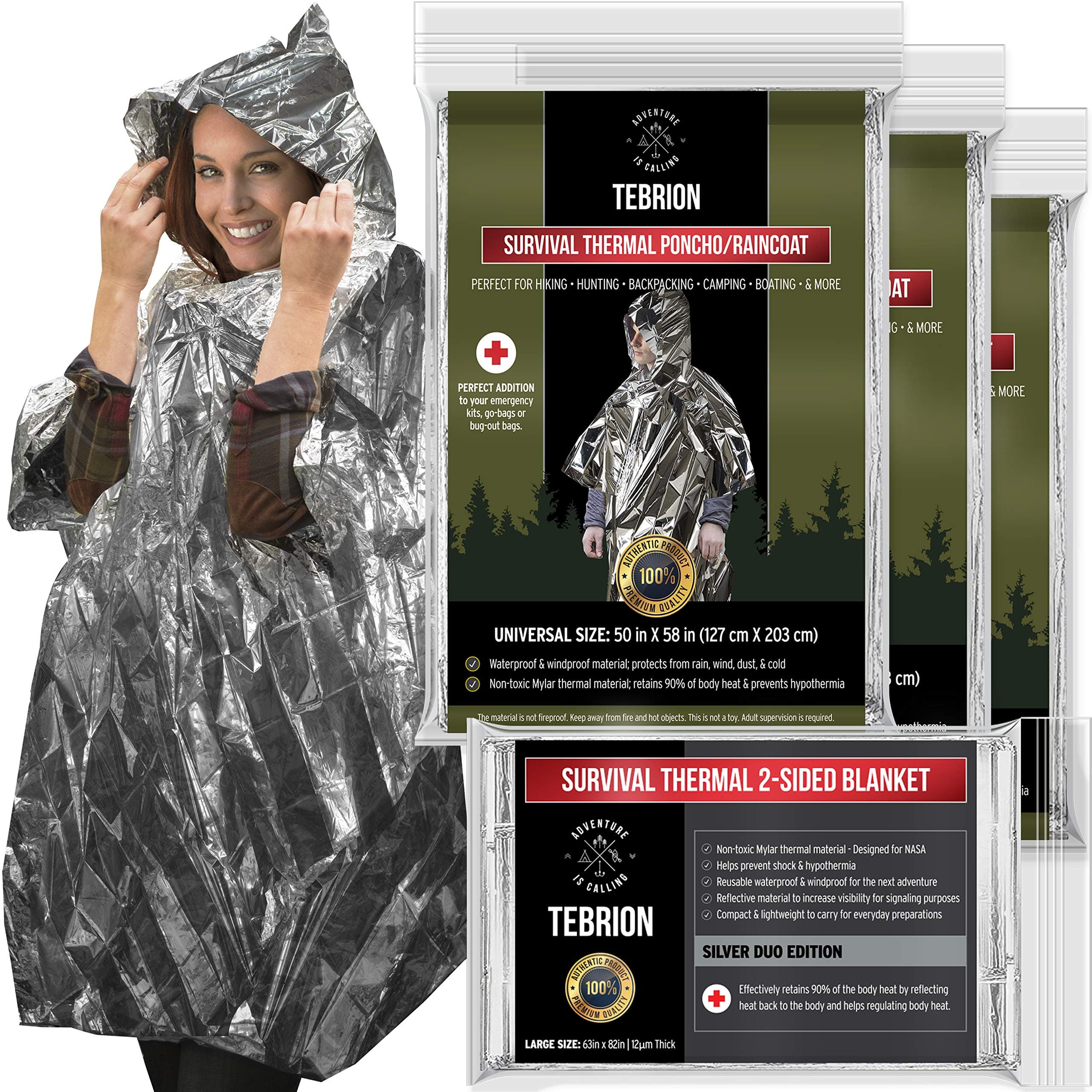 2 x Thermal Raincoat and 2 x Extra Large Mylar Blankets Set