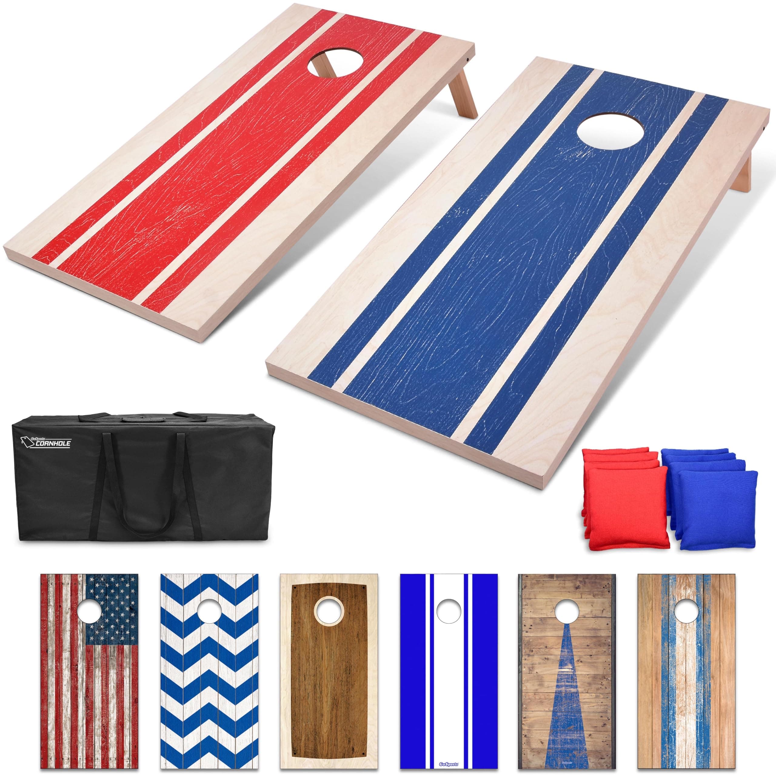 GoSports Classic Cornhole Set – Includes 8 Bean Bags, Travel Case and Game Rules (Choice of style)