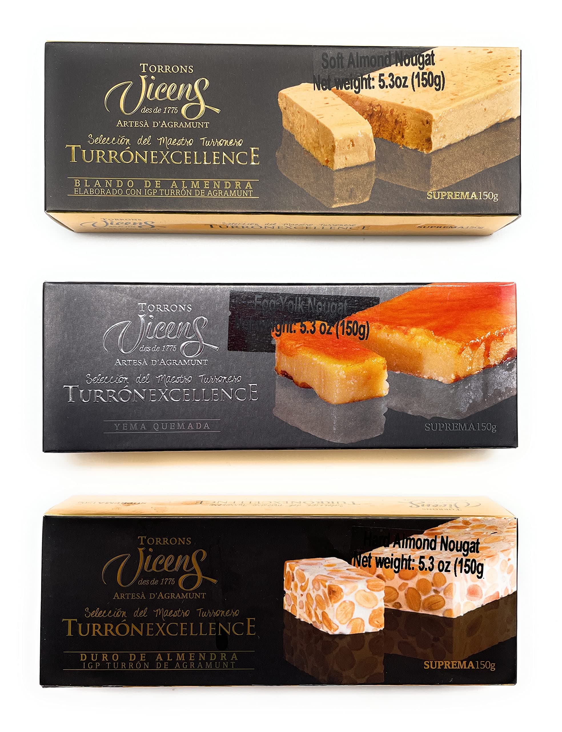 Excellence Turrón Assortment (Yema Quemada + Blando de Almendra + Duro de Almendra) by Vicens