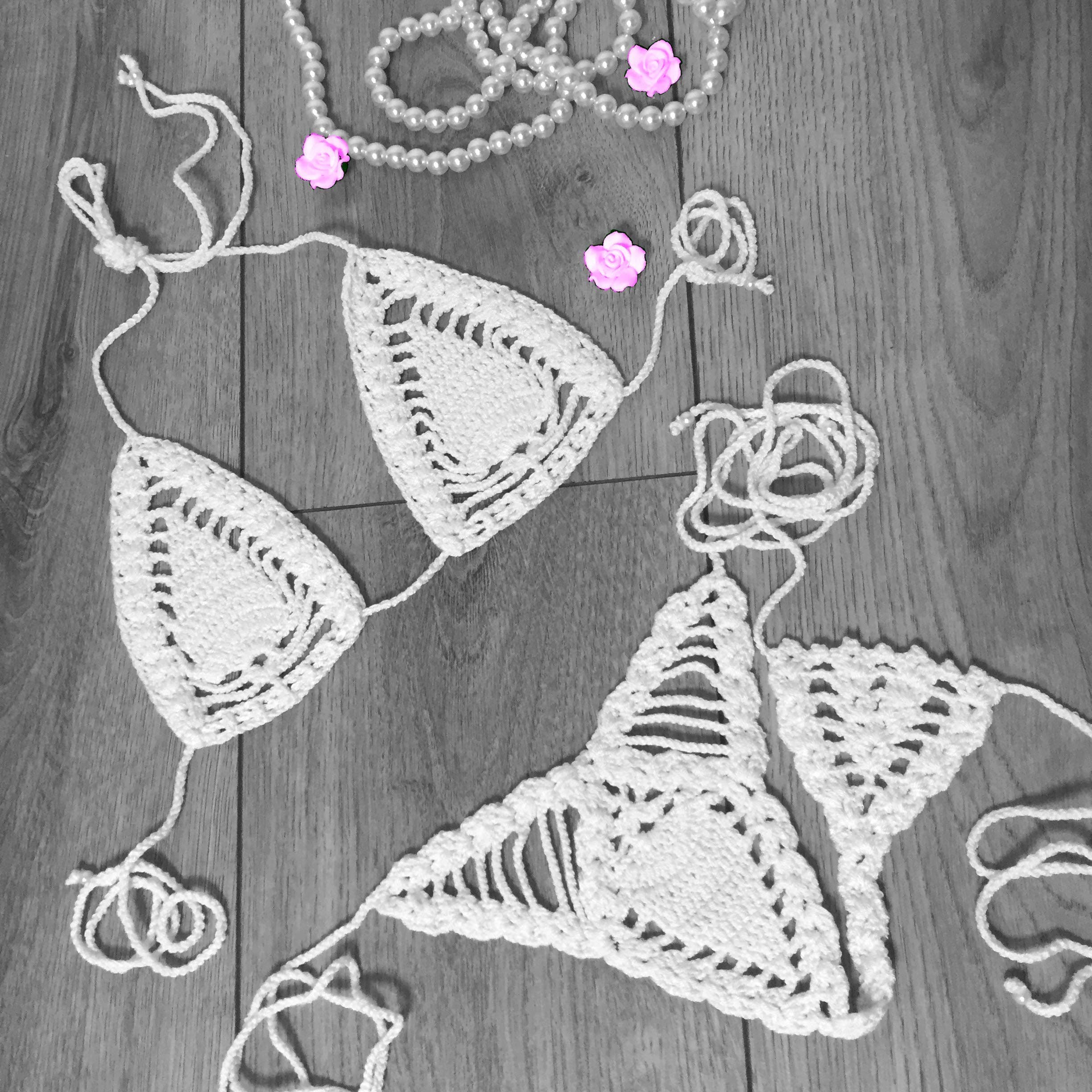 Crochet sexy See Through Micro bikini set Y Back Thong Bottom 2 Piece Hot tiny bikini extremely open Handmade crochet Swimsuit Bathing suit extreme lingerie Brazilian bikini Micro thong bikini