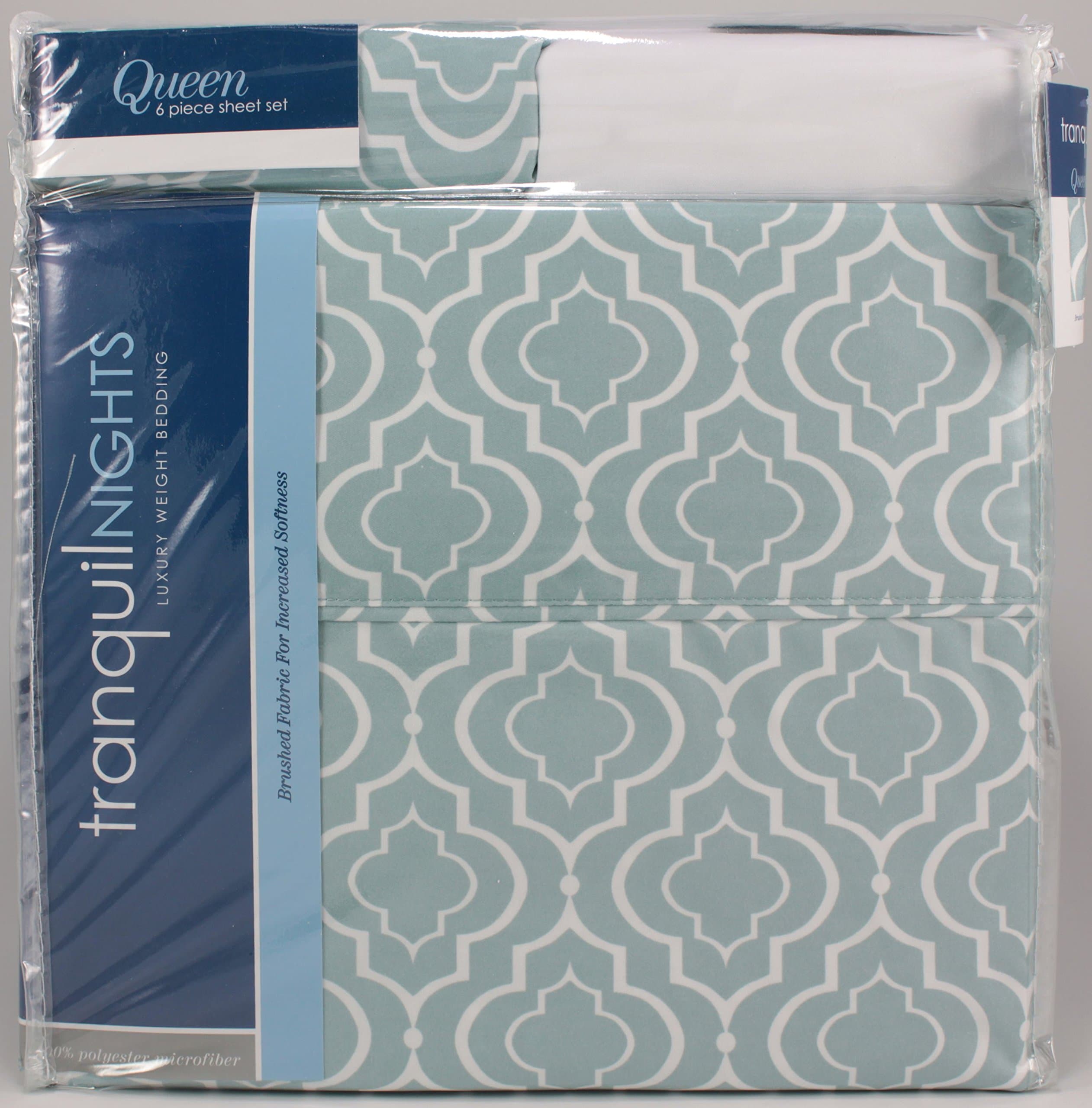 Divatex Tranquil Nights Luxury Weight Bedding Medium Sea Green with White Pattern Queen 6 Piece Sheet Set